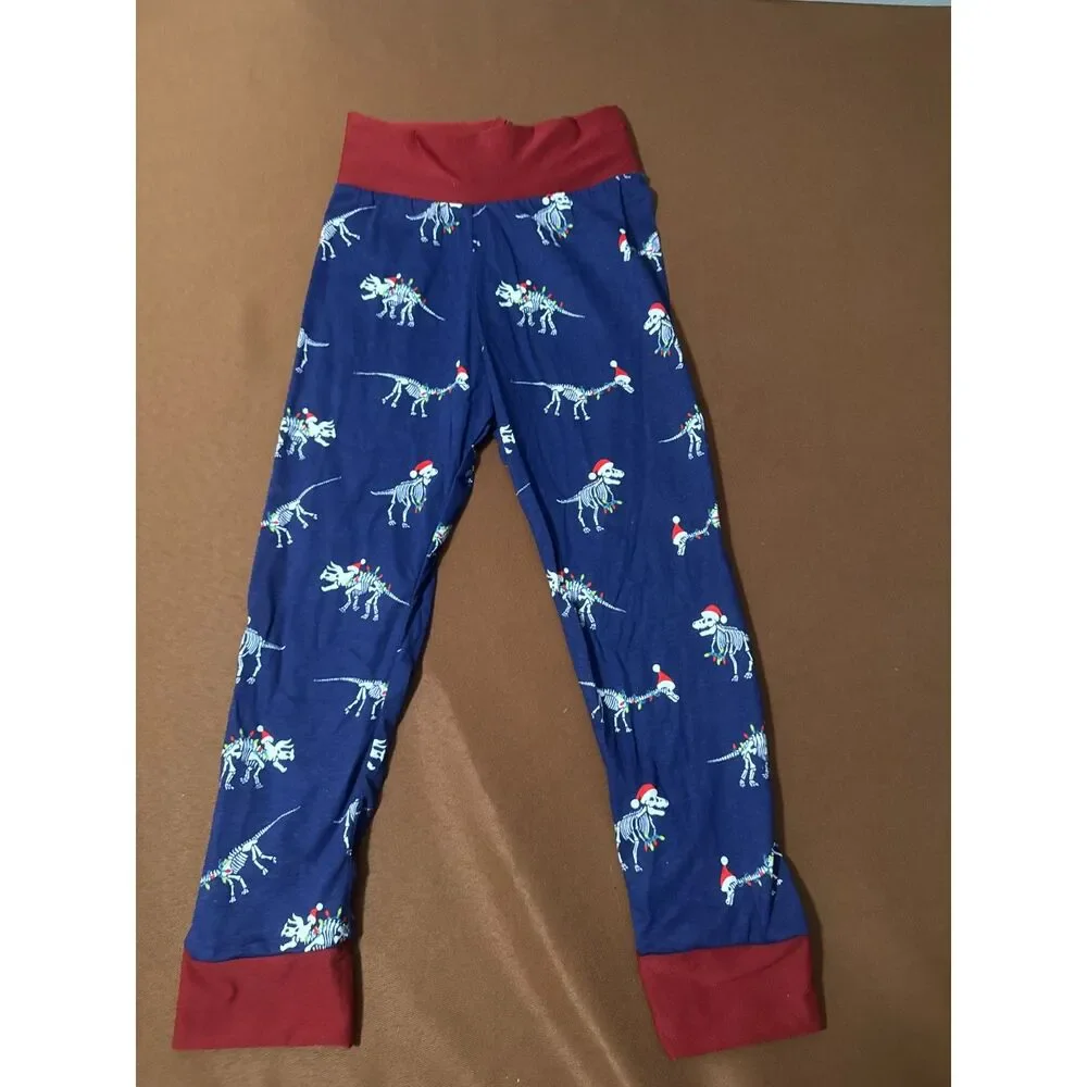 4-5T Christmas Dinosaur Pants Joggers Double Brushed Polyester Loose Waist Fit